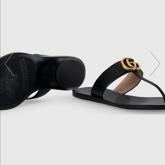 Leather thong sandal with Double G - Picture 2 of 3